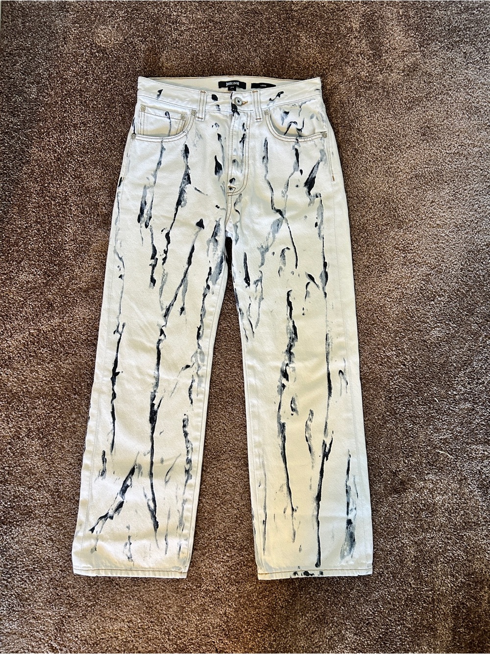 Just Cavalli Marble-Effect Straight Jeans in white and blue
